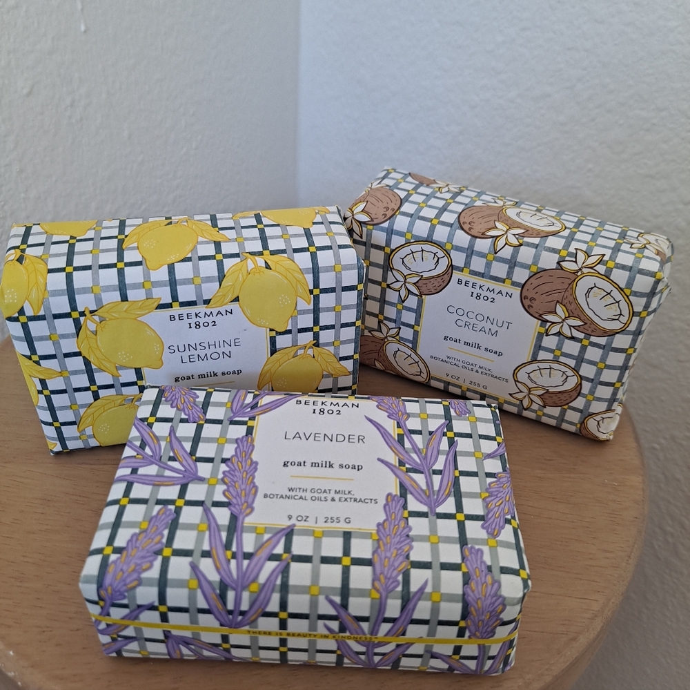 Beekman 1802 Goat Milk Soap Set of 3 Sunshine Lemon, Coconut Cream Lavender